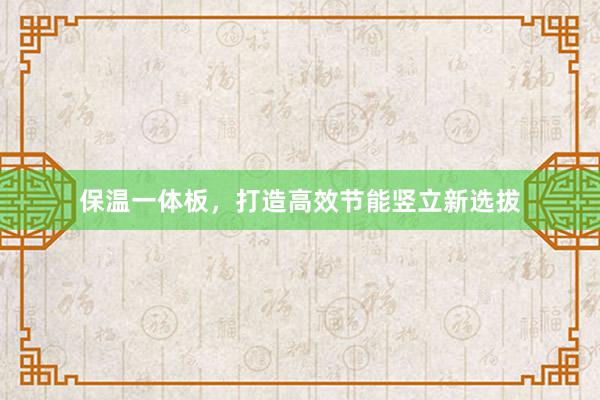 保温一体板，打造高效节能竖立新选拔